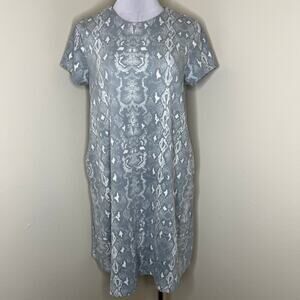 J. McLaughlin Shift Dress w Pockets LARGE Gray Snake Print MicroSuede Swing Chic